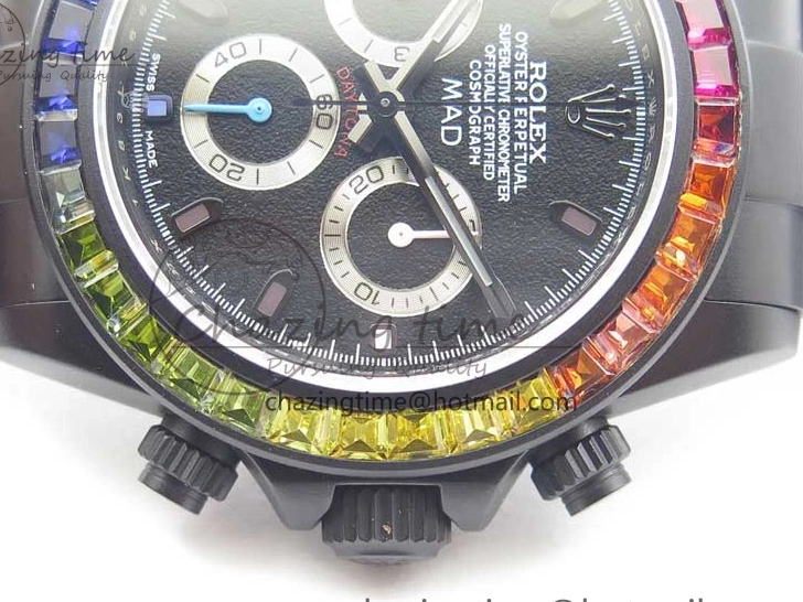 Crystal Bracelet on A7750 Black Edition Rainbow PVD Blaken Best Bezel Dial VR PVD Daytona V2 1226